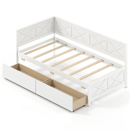 Twin Size Daybed with 2 Storage Drawers No Box Spring Needed-White - White