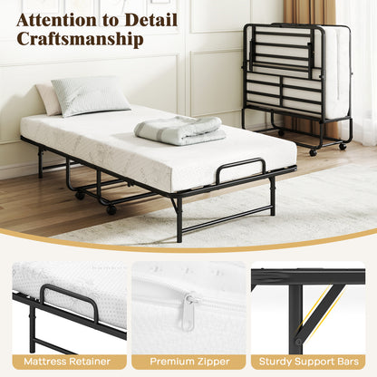 Twin Size Folding Bed with 5-Inch Mattress Rollaway Guest Bed with Memory Foam Mattress
