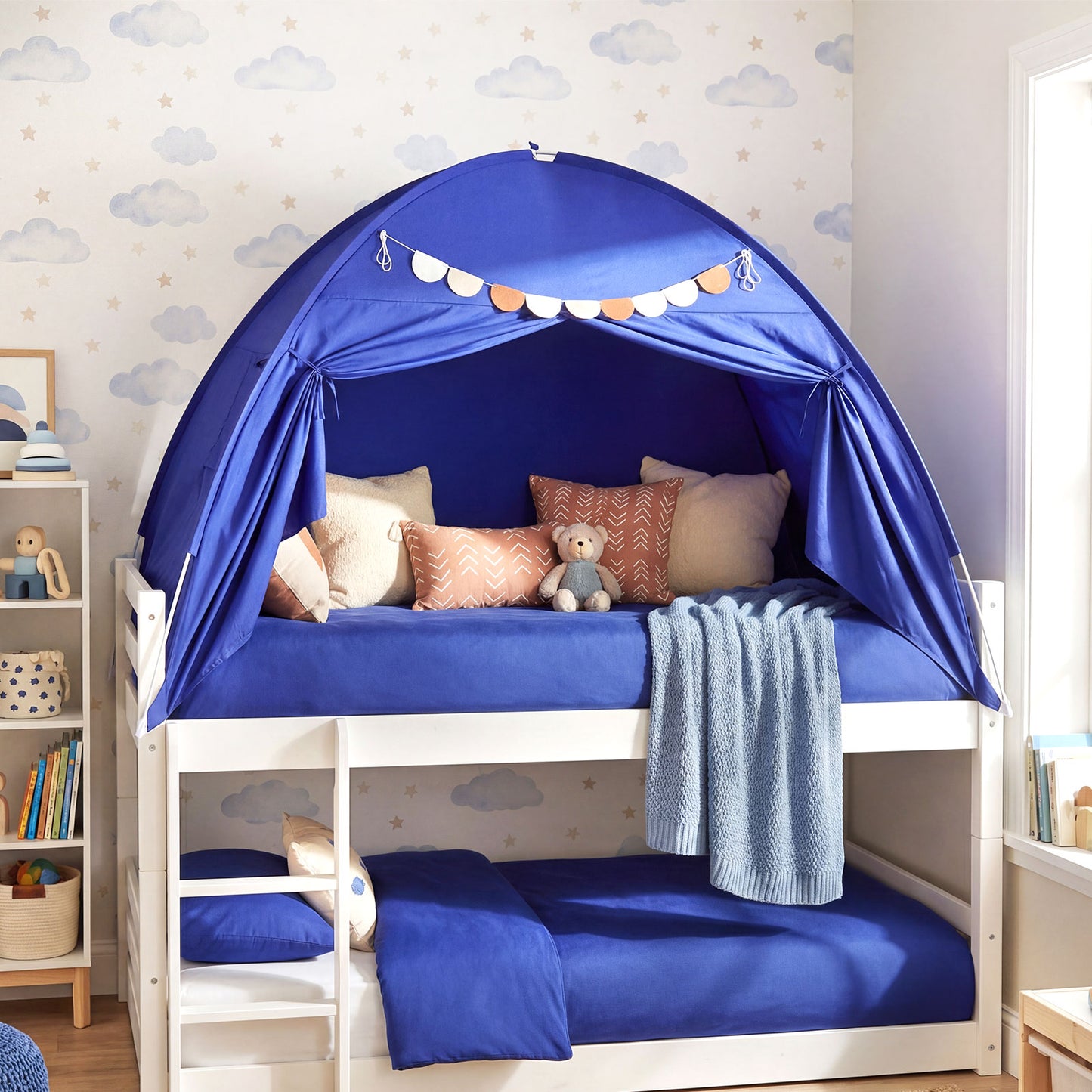 Twin Size Indoor Canopy Tent for Kids with 2 Window and Suits 3+-Navy