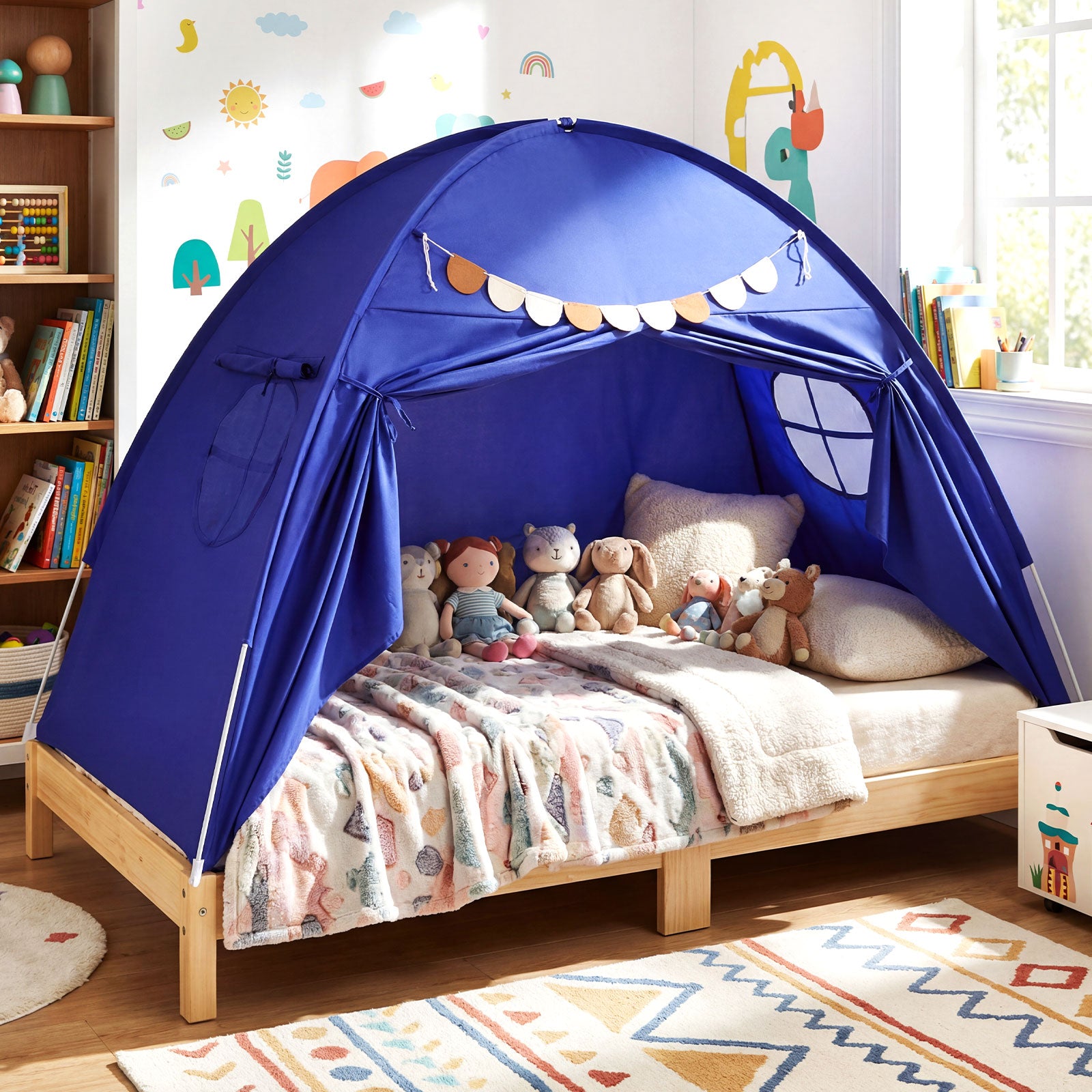 Twin Size Indoor Canopy Tent for Kids with 2 Window and Suits 3+-Navy