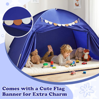 Twin Size Indoor Canopy Tent for Kids with 2 Window and Suits 3+-Navy
