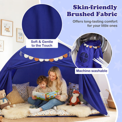 Twin Size Indoor Canopy Tent for Kids with 2 Window and Suits 3+-Navy