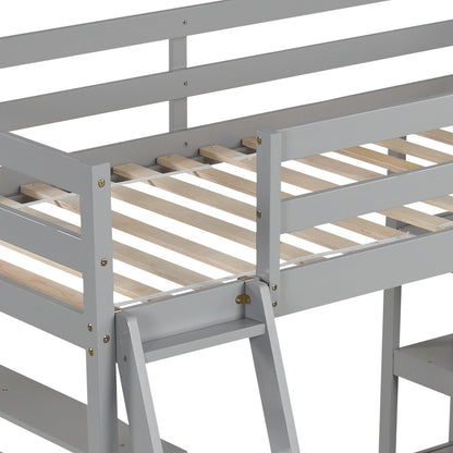 Twin Size Loft Bed with Desk and Bookshelves for Kids and Teens