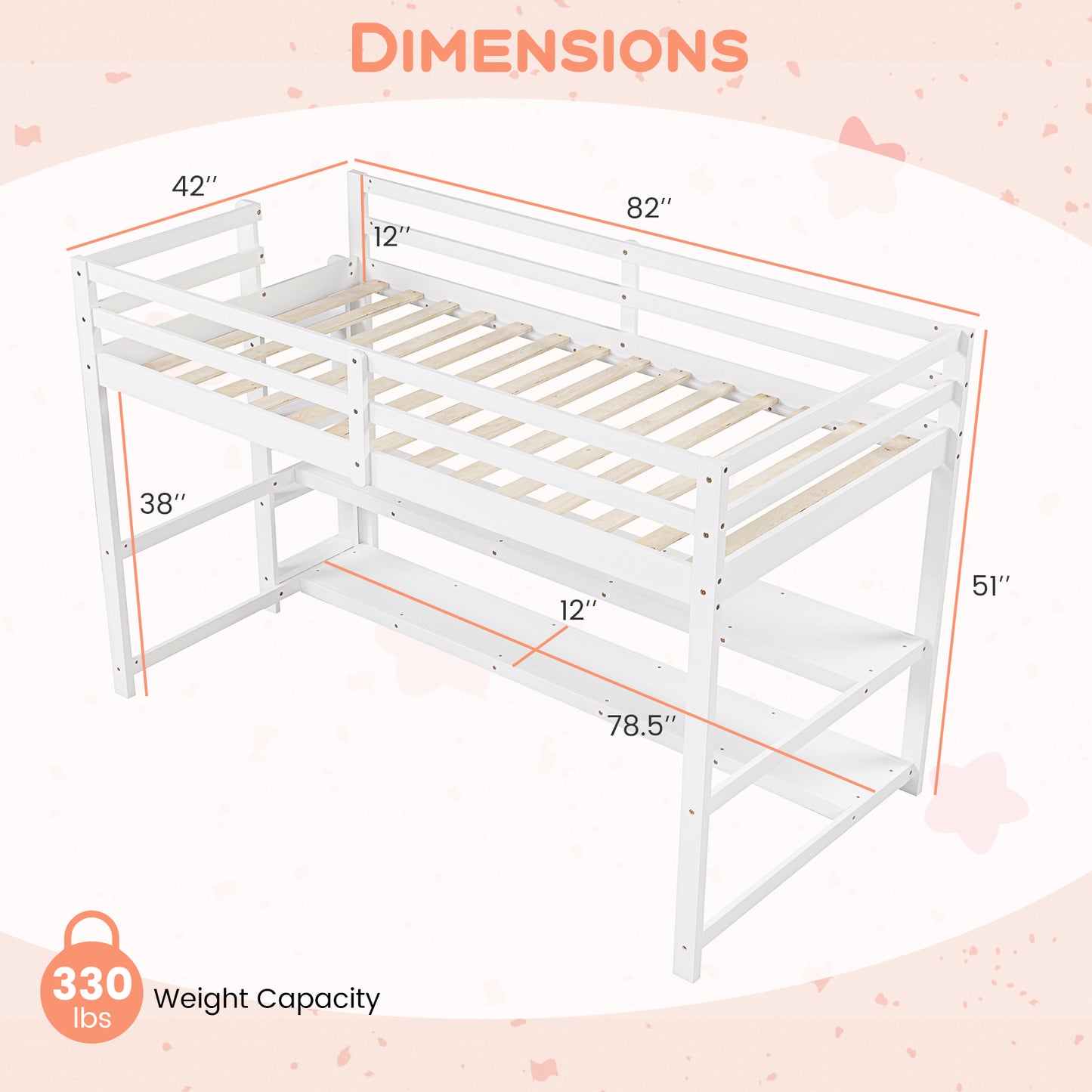 Twin Size Loft Bed with Storage Shelves Full-length Guardrails and Ladder-White