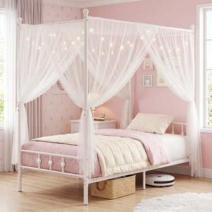 Twin Metal Canopy Bed Frame with Headboard and Footboard