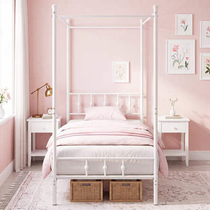 Twin Metal Canopy Bed Frame with Headboard and Footboard