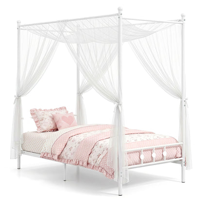 Twin Metal Canopy Bed Frame with Headboard and Footboard
