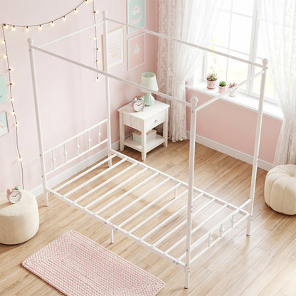 Twin Metal Canopy Bed Frame with Headboard and Footboard