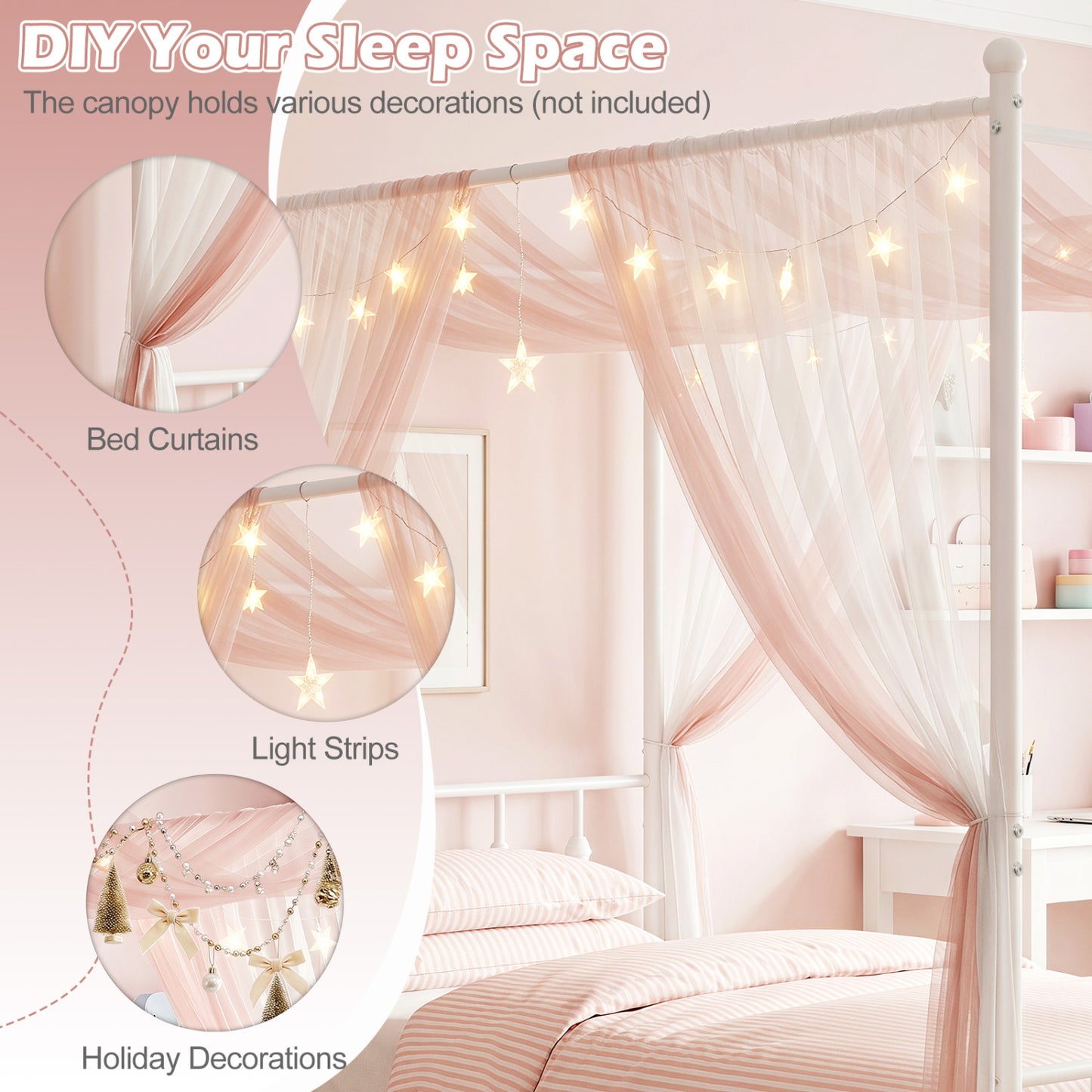 Twin Metal Canopy Bed Frame with Headboard and Footboard