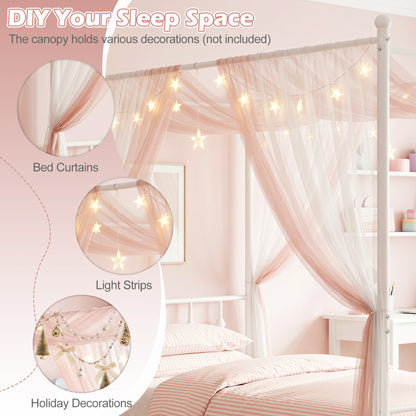 Twin Metal Canopy Bed Frame with Headboard and Footboard