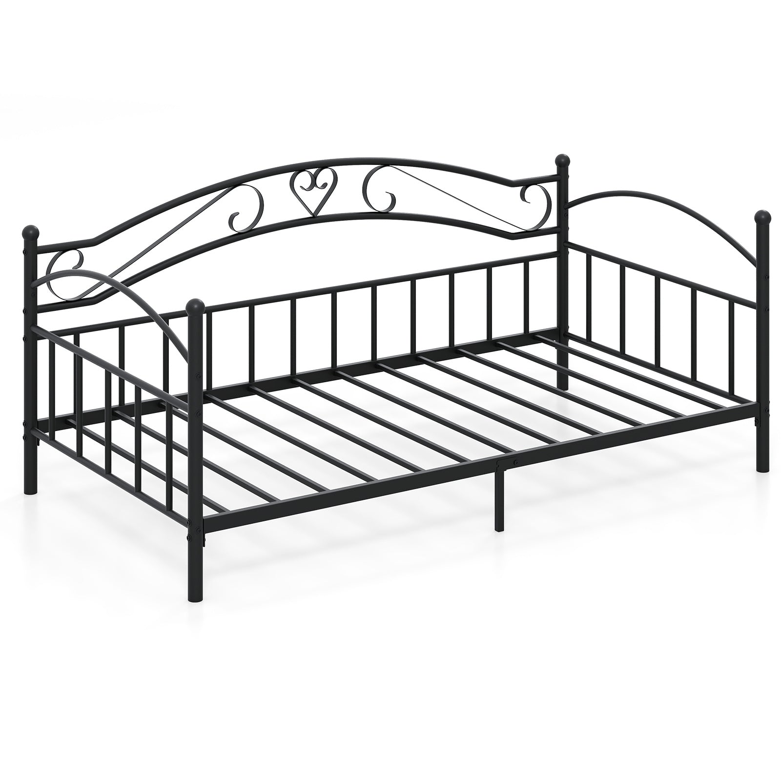Twin Size Metal Daybed Frame with Headboard for Bedroom-Black