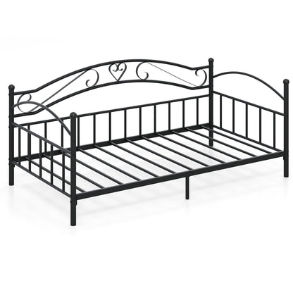 Twin Size Metal Daybed Frame with Headboard for Bedroom-Black