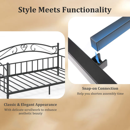 Twin Size Metal Daybed Frame with Headboard for Bedroom-Black