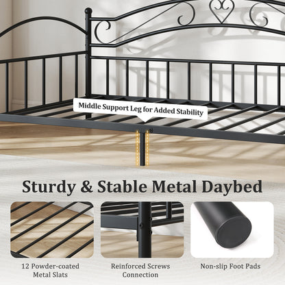 Twin Size Metal Daybed Frame with Headboard for Bedroom-Black