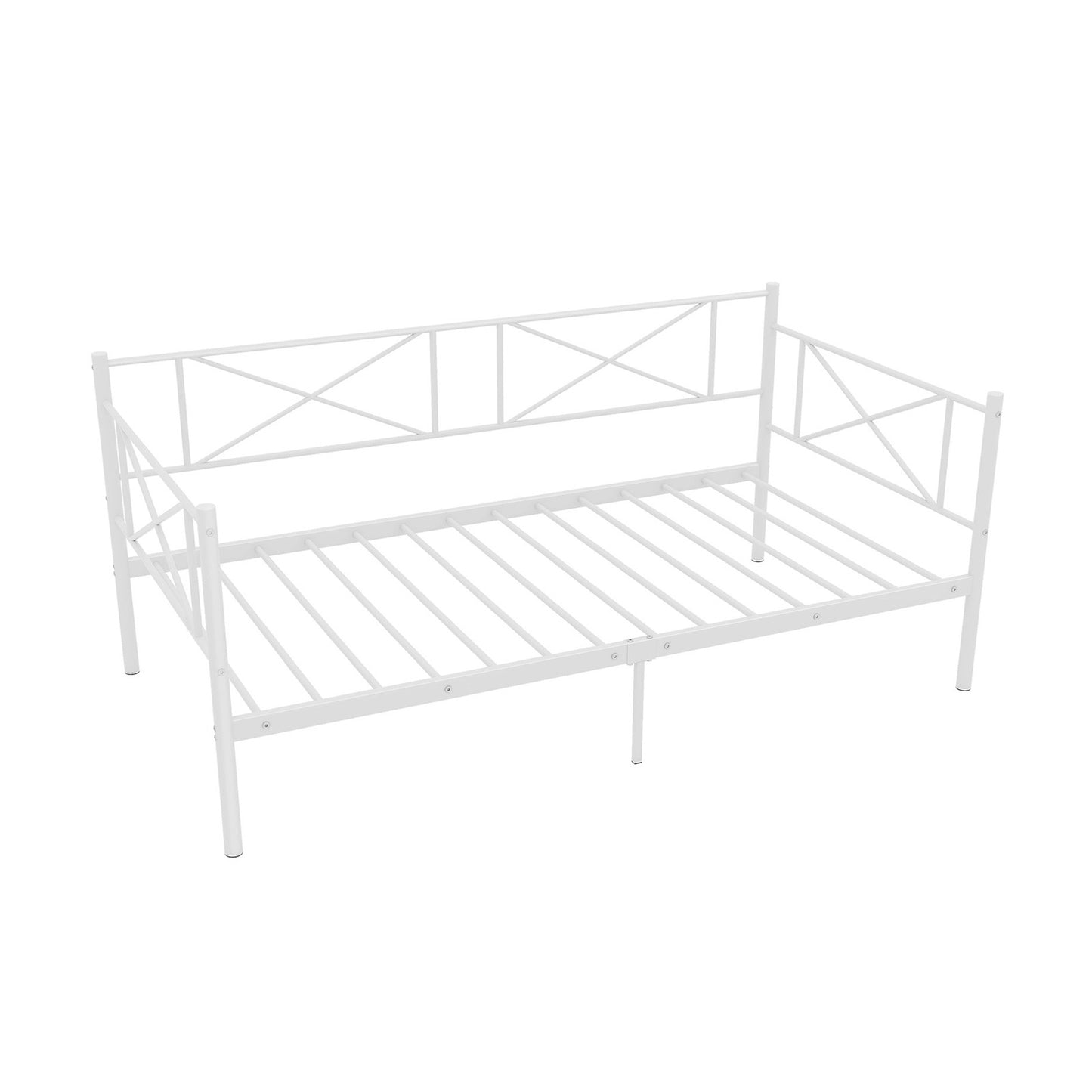 Twin Size Platform Bed with Heavy-duty Metal Slat Support-Black - White