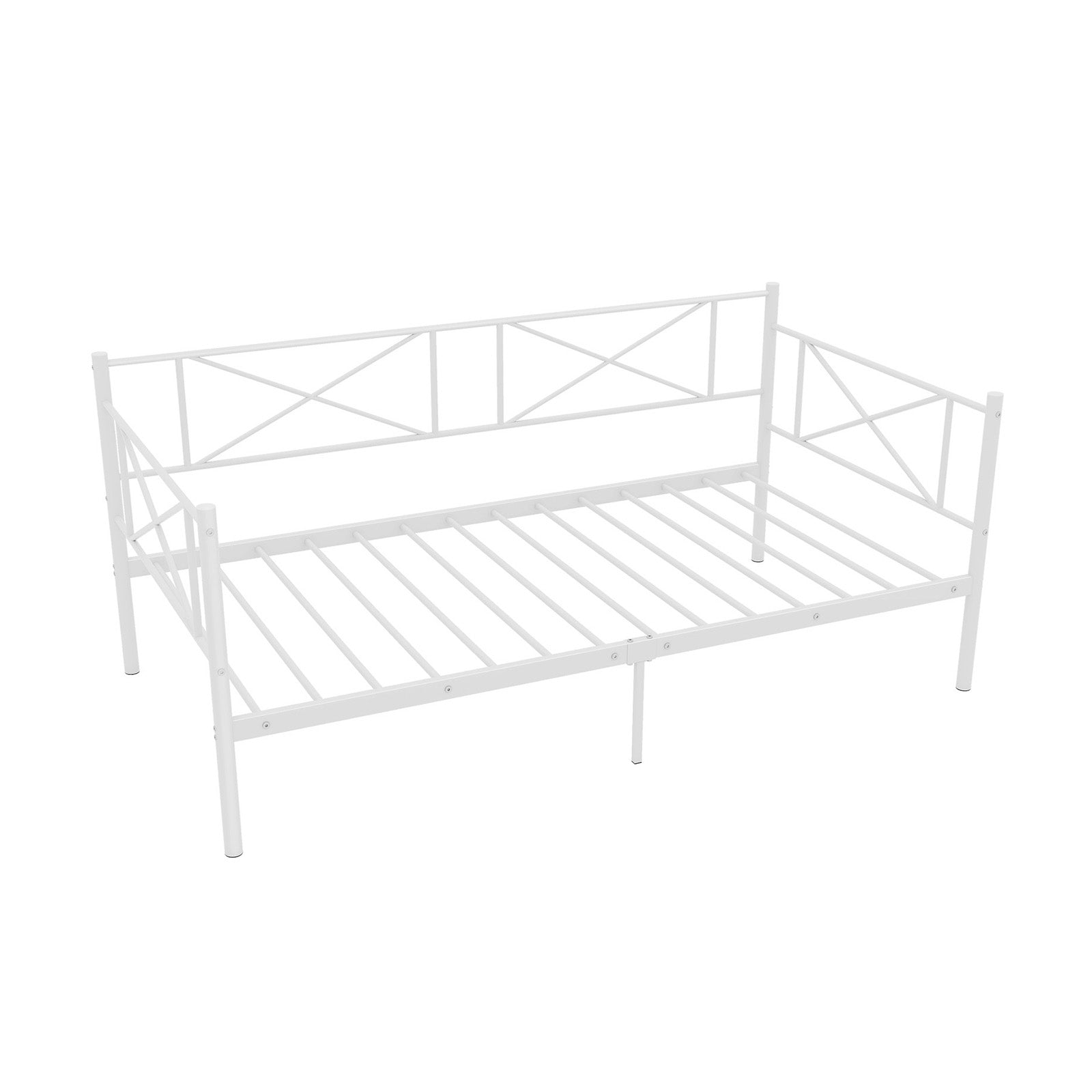 Twin Size Platform Bed with Heavy-duty Metal Slat Support-Black - White