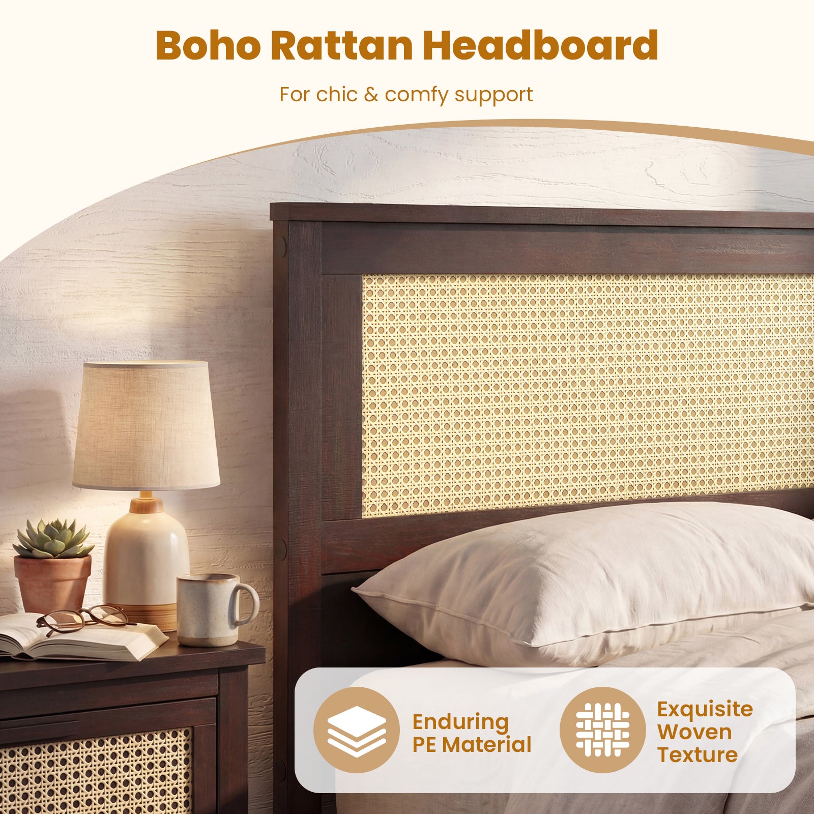 Twin Size Rattan Bed Frame with Storage Drawers-Coffee