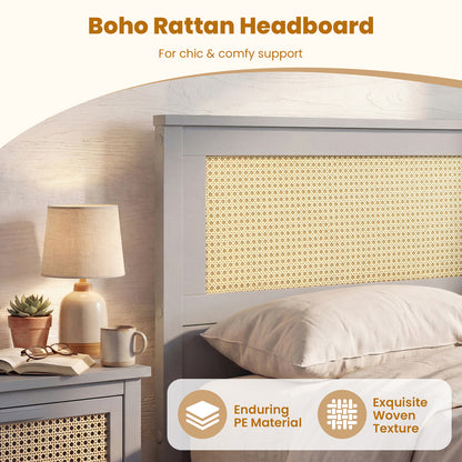 Twin Size Rattan Bed Frame with Storage Drawers-Gray