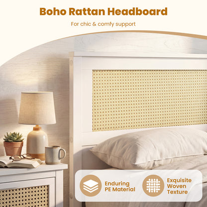 Twin Size Rattan Bed Frame with Storage Drawers-White