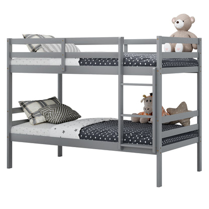 Twin Bunk Bed Children Wooden Bunk Beds Solid Hardwood-Brown - Gray
