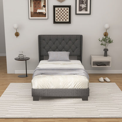 Twin/Full/Queen Size Upholstered Platform Bed with Button Tufted Headboard