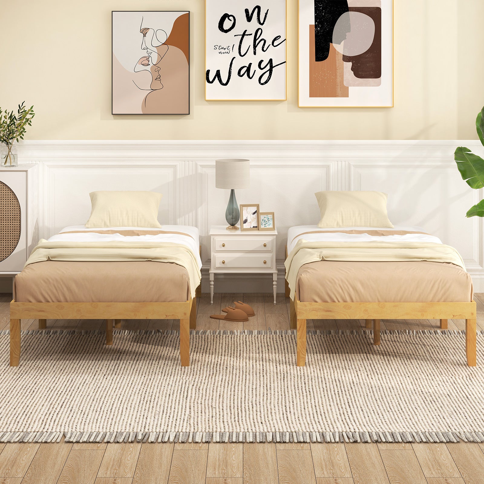 14 Inch Twin Wood Platform Bed Frame with Wooden Slats Support-Natural
