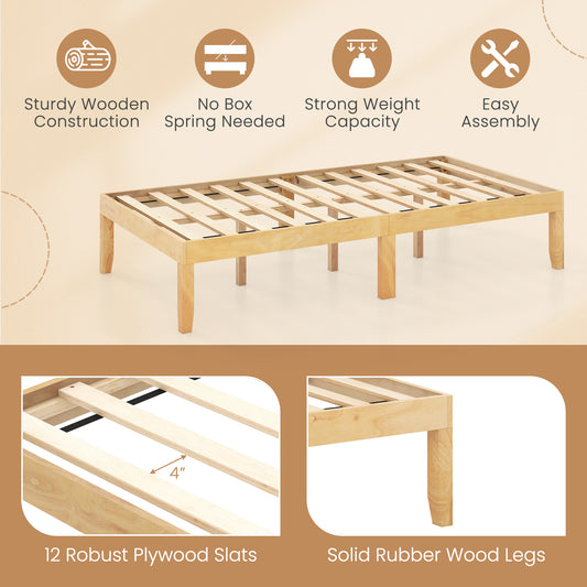 14 Inch Twin Wood Platform Bed Frame with Wooden Slats Support-Natural