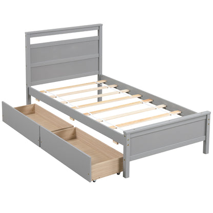 Twin Size Wooden Bed Frame with 2 Drawers for Teens and Adults