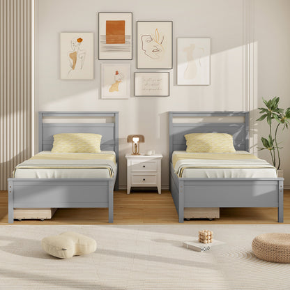 Twin Size Wooden Bed Frame with 2 Drawers for Teens and Adults