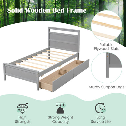 Twin Size Wooden Bed Frame with 2 Drawers for Teens and Adults