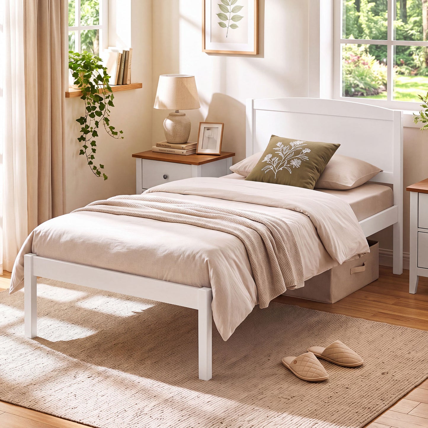 Twin Platform Bed Frame with Curved Headboard
