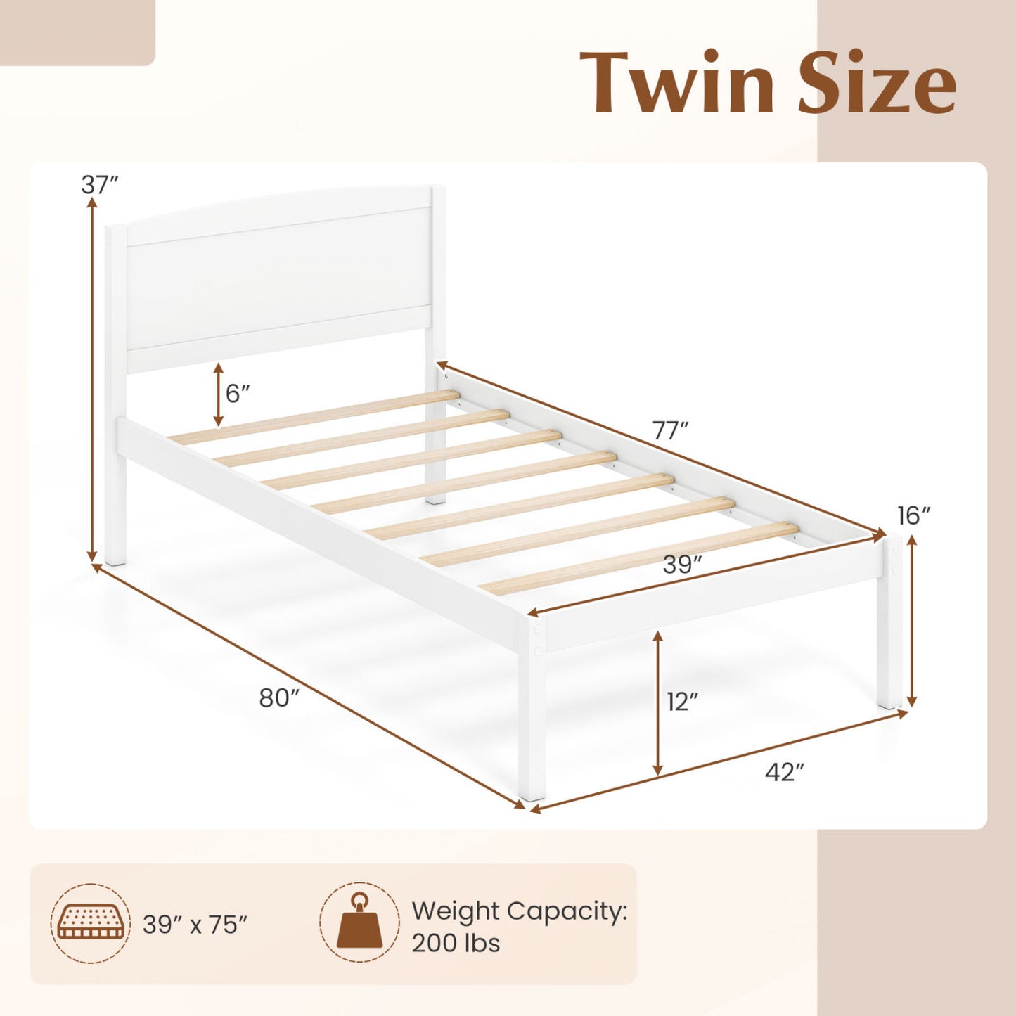 Twin Platform Bed Frame with Curved Headboard