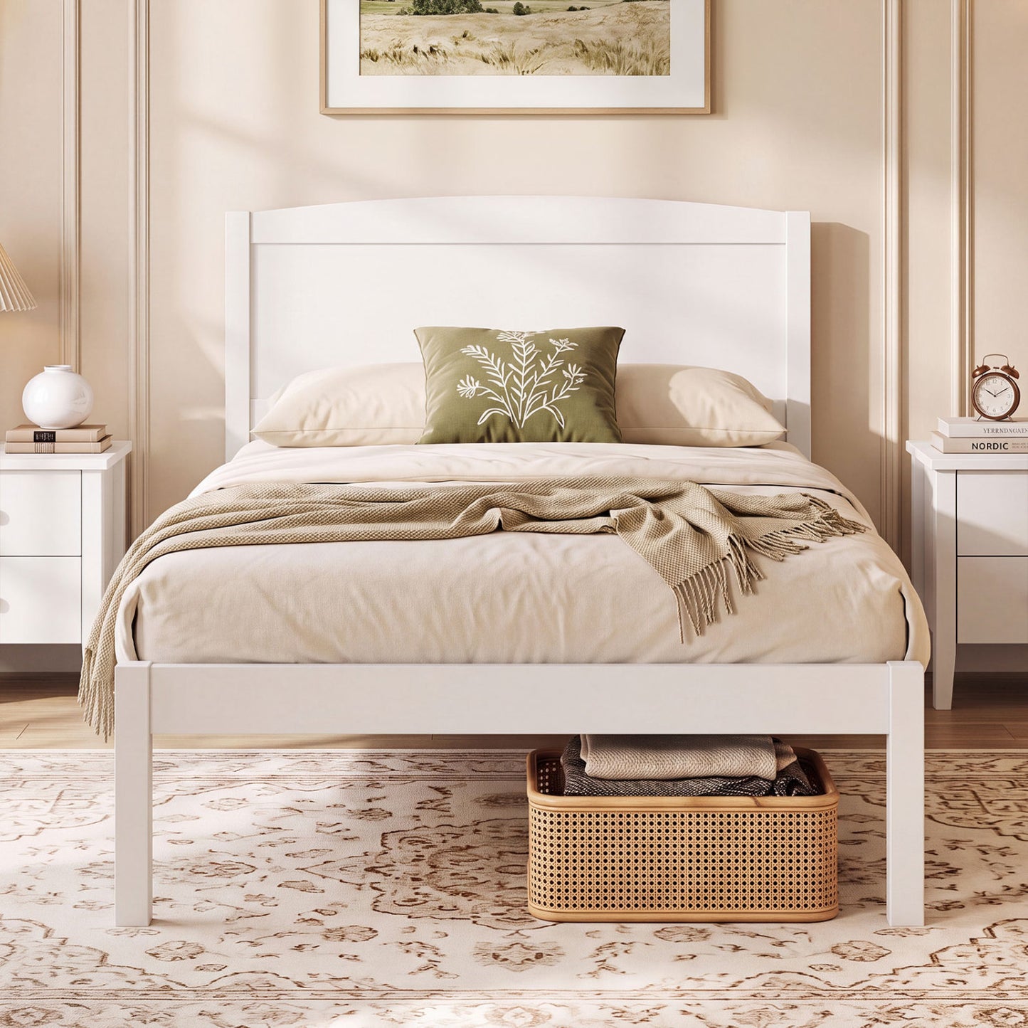Twin Platform Bed Frame with Curved Headboard