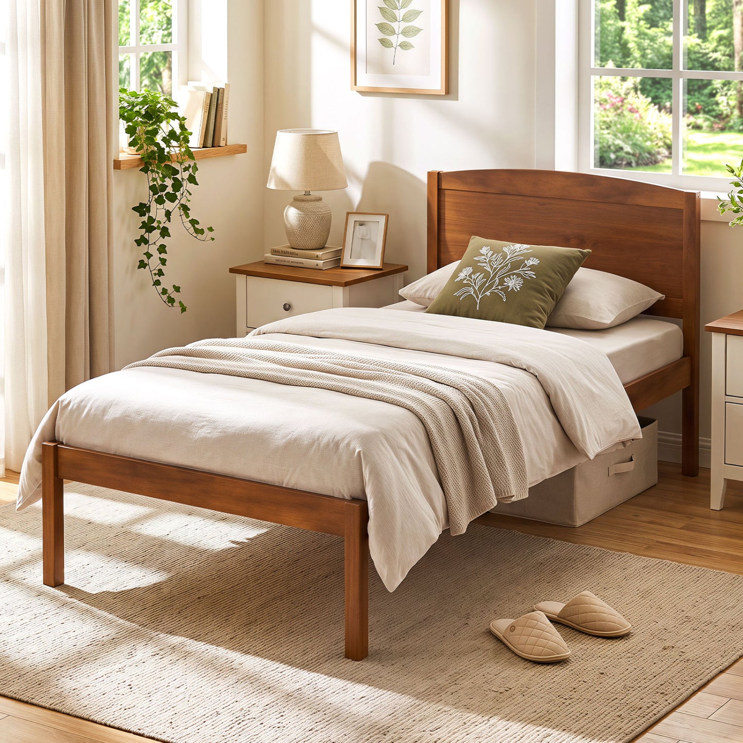 Twin Platform Bed Frame with Curved Headboard