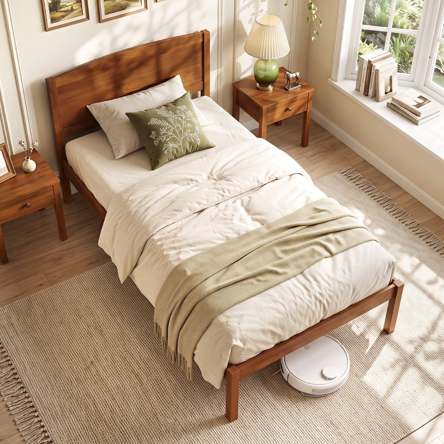 Twin Platform Bed Frame with Curved Headboard