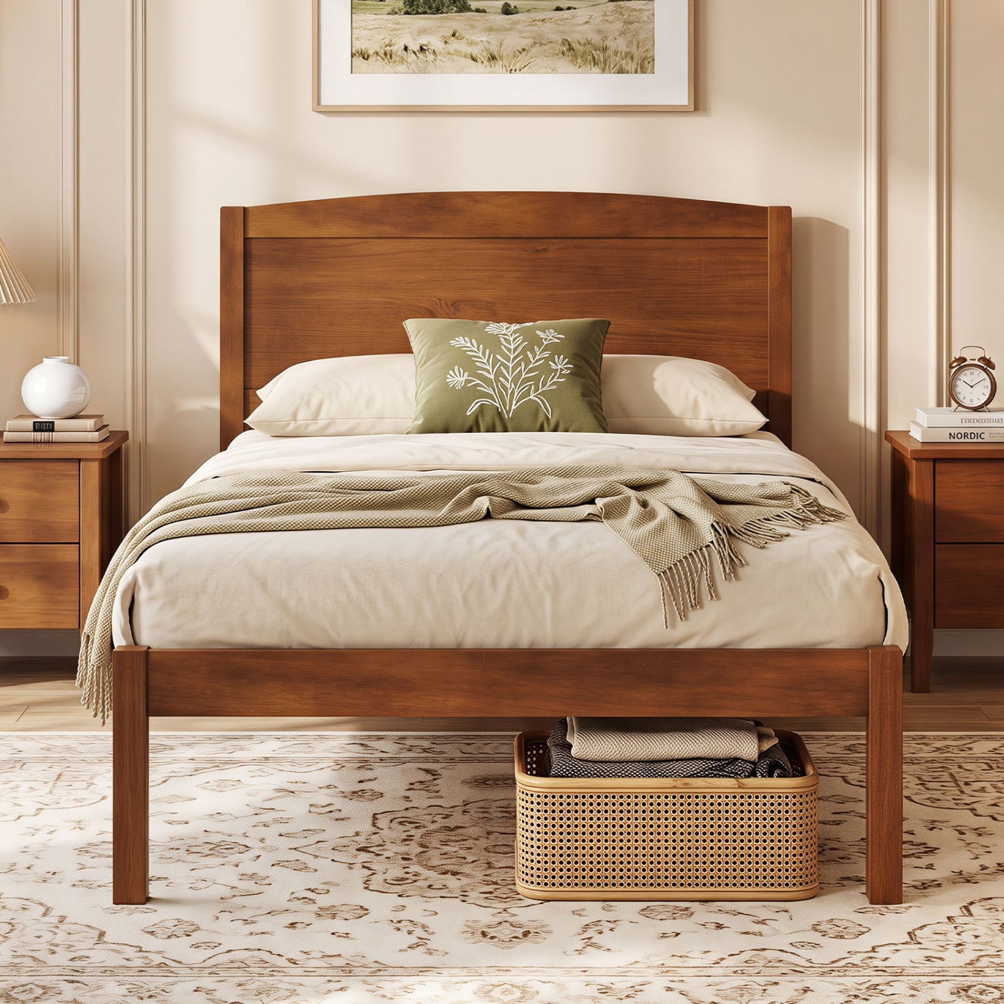Twin Platform Bed Frame with Curved Headboard