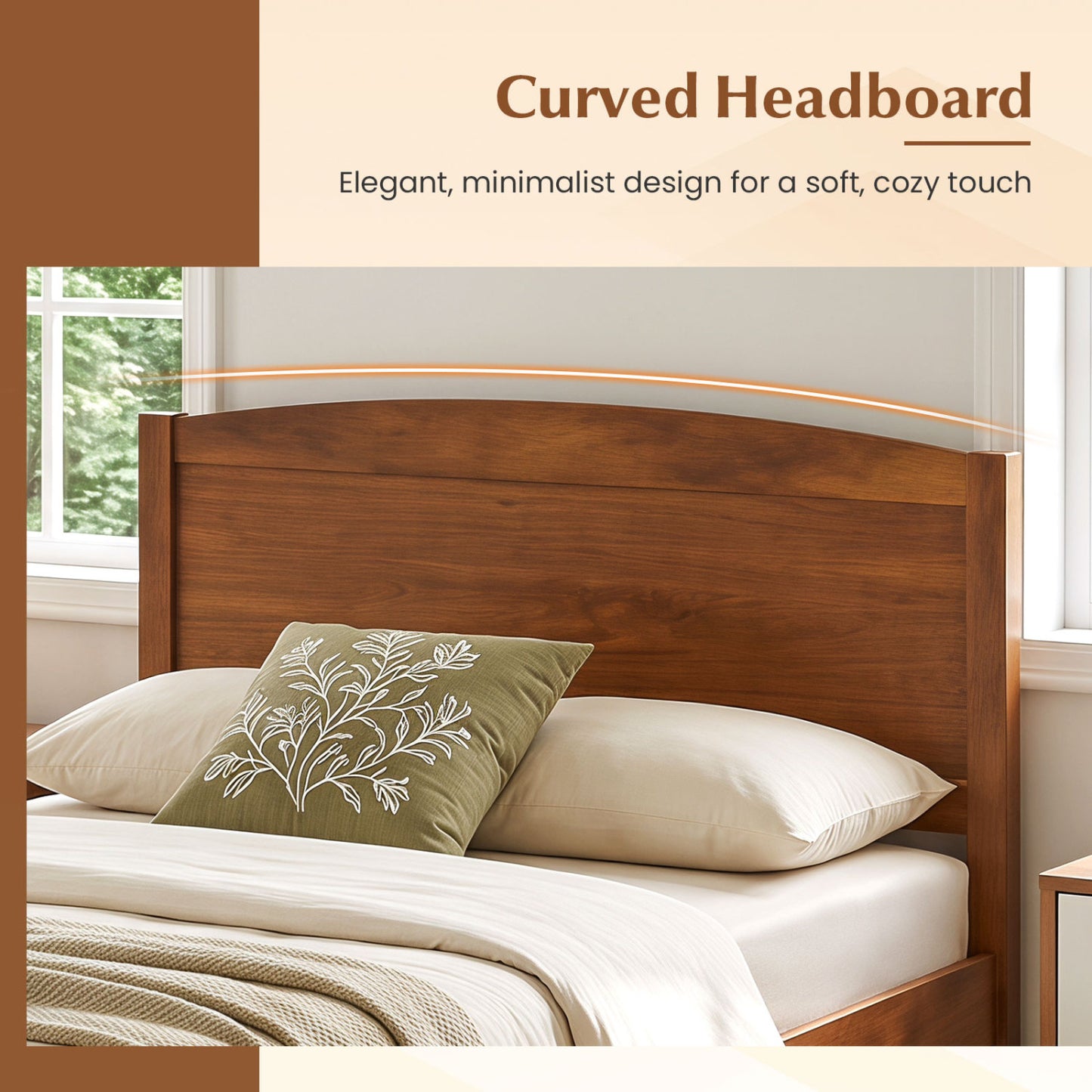Twin Platform Bed Frame with Curved Headboard