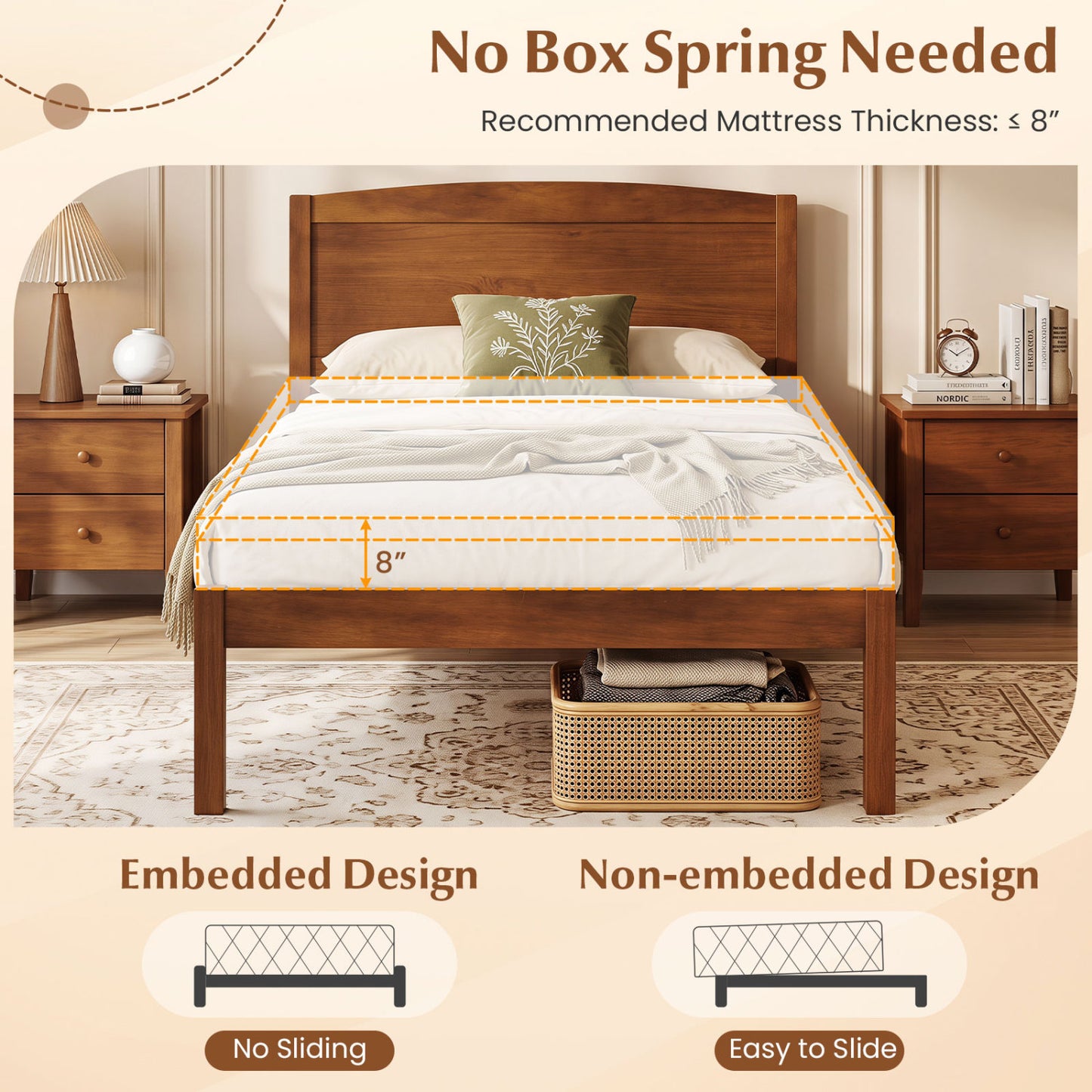 Twin Platform Bed Frame with Curved Headboard