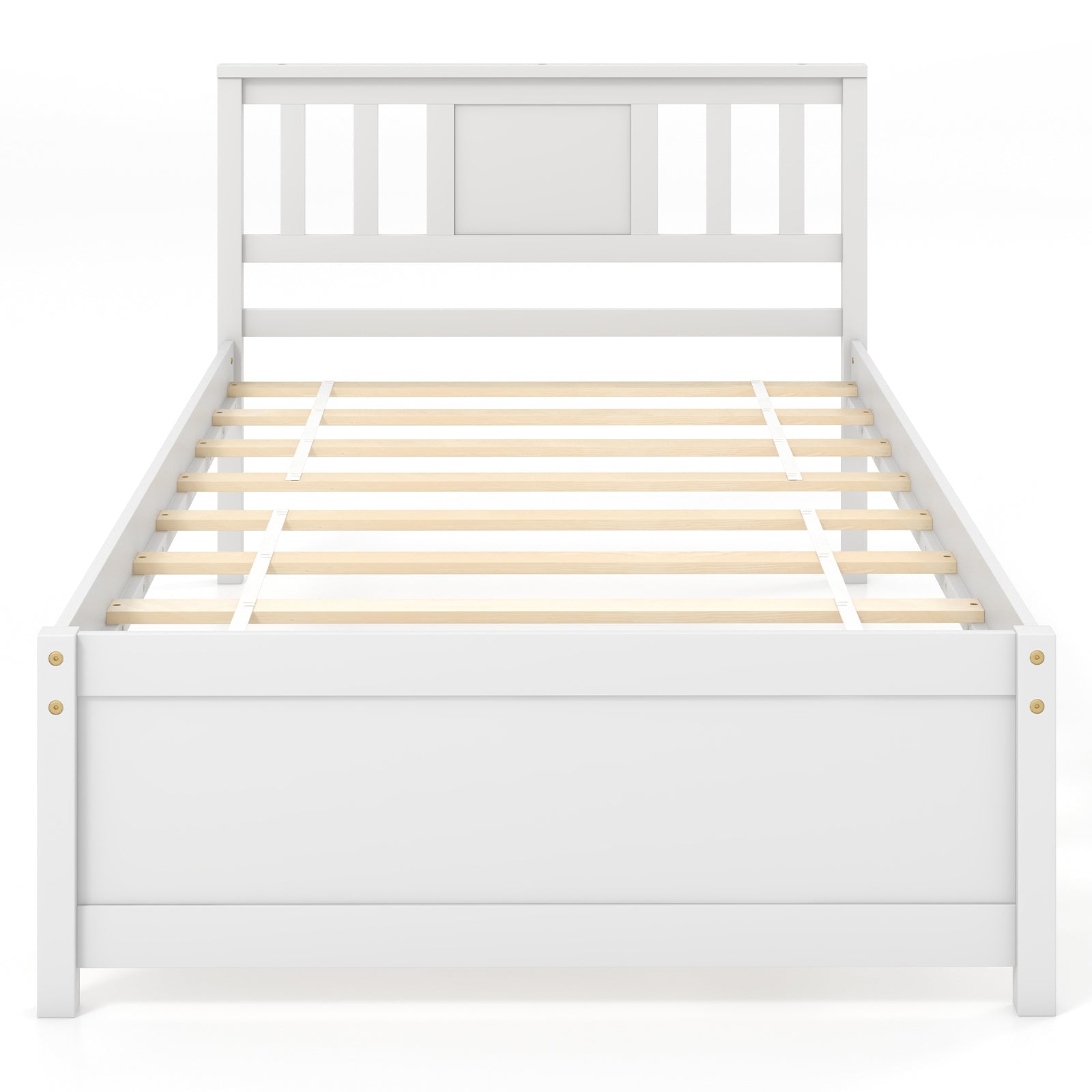 Wooden Platform Bed with Headboard and Wood Slat Support White-Twin Size - Twin Size