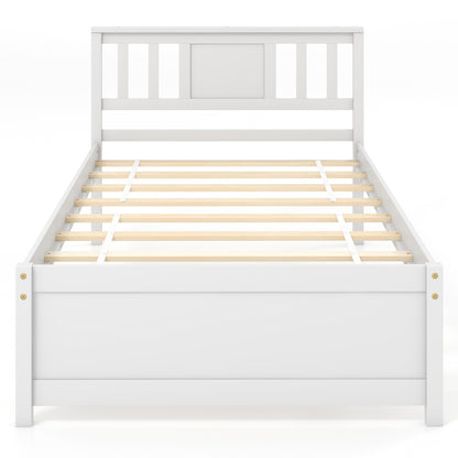 Wooden Platform Bed with Headboard and Wood Slat Support White-Twin Size - Twin Size