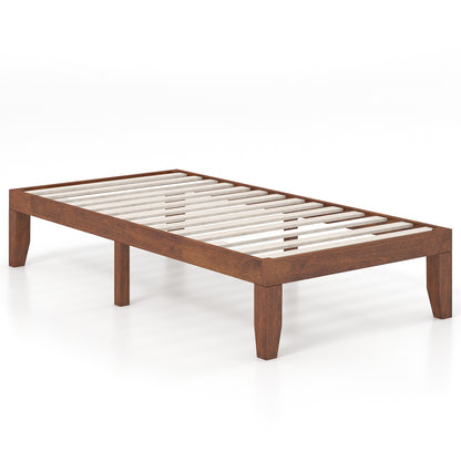 Twin Size 14 Inch Wooden Slats Bed Mattress Frame-Brown - Walnut