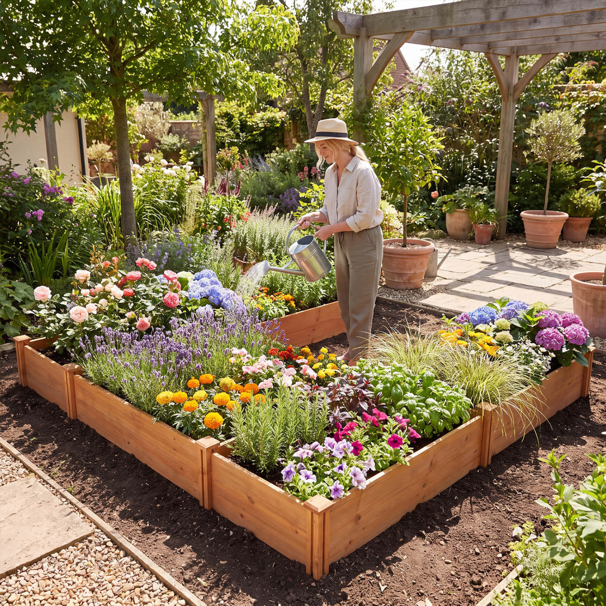 U-Shaped Wooden Raised Garden Bed - 5 Modular Planter Boxes