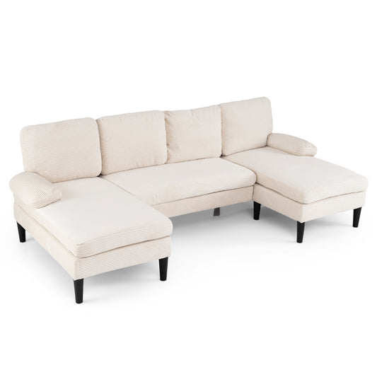 U-shaped Sectional Couch with Double Chaise for Living Room-Beige