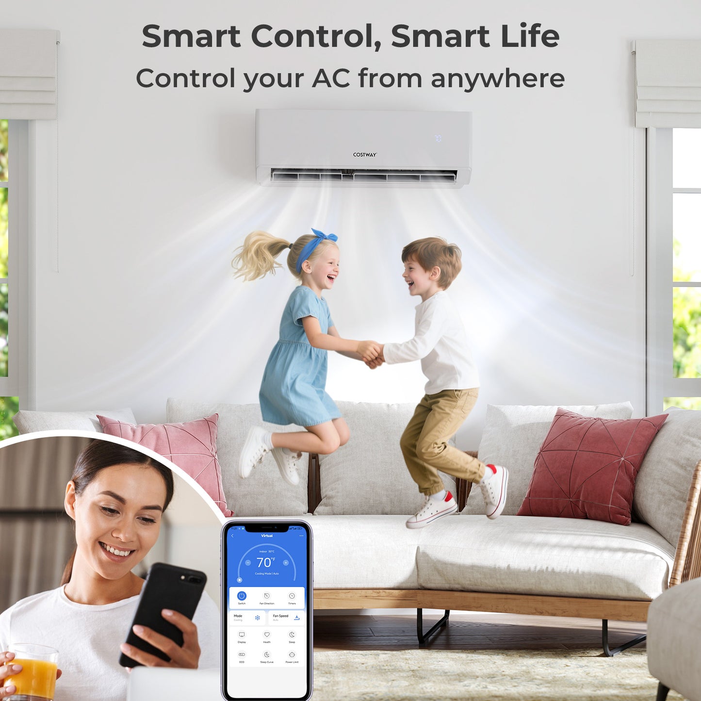 UltrEco Series 36000 BTU 3 Zone 23 SEER2 Mini Split Air Conditioner Wifi Enabled with Heat Pump-7K + 9K + 24K