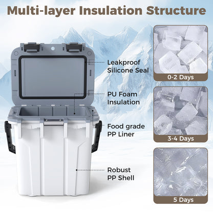 Ultra-Light Injection Molded Cooler 21 QT Hard Ice Chest-White