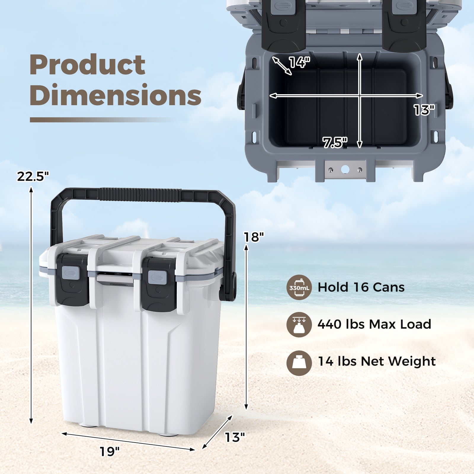 Ultra-Light Injection Molded Cooler 21 QT Hard Ice Chest-White