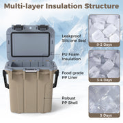 Ultra-Light Injection Molded Cooler 21 QT Hard Ice Chest-Coffee