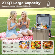 Ultra-Light Injection Molded Cooler 21 QT Hard Ice Chest-Coffee