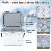 Ultra-Light Injection Molded Cooler 53 QT Hard Ice Chest-White