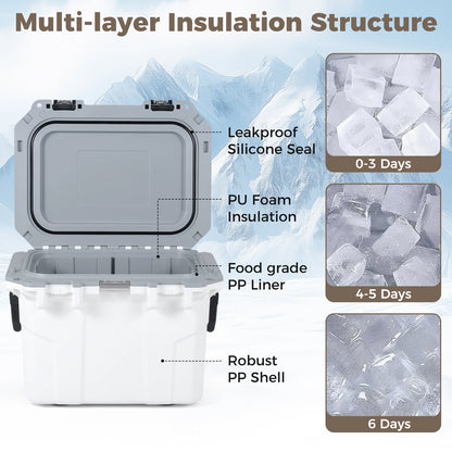 Ultra-Light Injection Molded Cooler 53 QT Hard Ice Chest-White